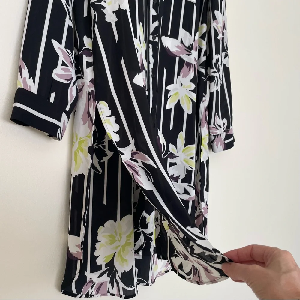 Reitmans Floral Striped Tunic Blouse Medium Side Slits Longline Lightweight - Picture 5 of 12